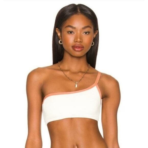 L*Space Axel Bikini Top in Cream & Orange Size Small NWT One Shoulder - Picture 1 of 6